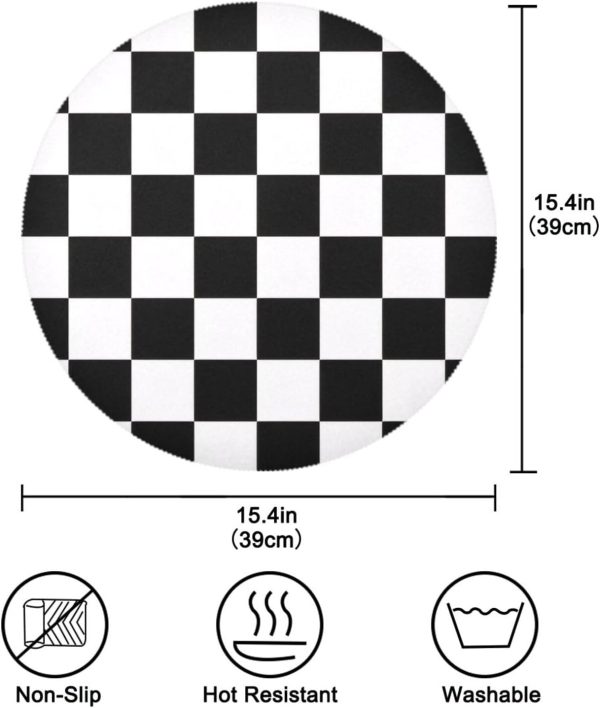 Checkerboard Round Placemats Set of 6 Washable Table Mats Non-Slip Heat Resistant