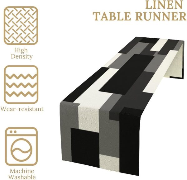 Turquoise Table Runner White Grey Modern Geometric Kitchen Dinner Runner for Indoor