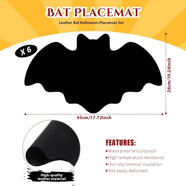 Leather Halloween Bat Placemats Set of 6 Happy Halloween Gothic Place Mats