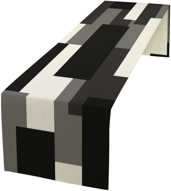 Turquoise Table Runner Black White Grey Modern Abstract Geometric Kitchen Dinner Runner