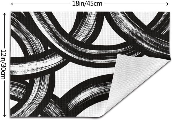 and White Curve Patterned Linen Placemats Set of 4 Washable Non-Slip Heat-Resistant