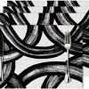 and White Curve Patterned Linen Placemats Set of 4 Washable Non-Slip Heat-Resistant