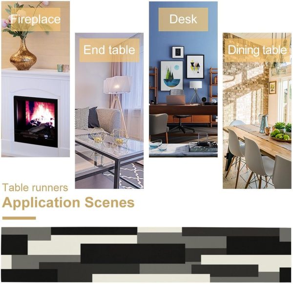 Turquoise Table Runner White Grey Modern Geometric Kitchen Dinner Runner for Indoor