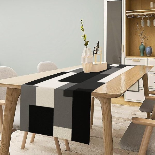 Turquoise Table Runner White Grey Modern Geometric Kitchen Dinner Runner for Indoor