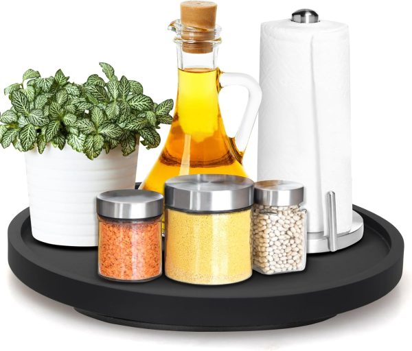 Wooden Lazy Susan Turntable Organizer Cabinet Round Bathroom Vanity Rotating Tray 10"