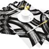and White Curve Patterned Linen Placemats Set of 4 Washable Non-Slip Heat-Resistant