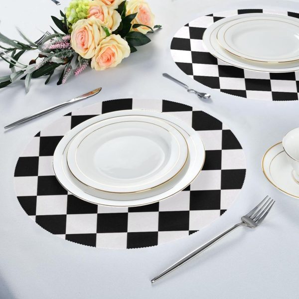 Checkerboard Round Placemats Set of 6 Washable Table Mats Non-Slip Heat Resistant