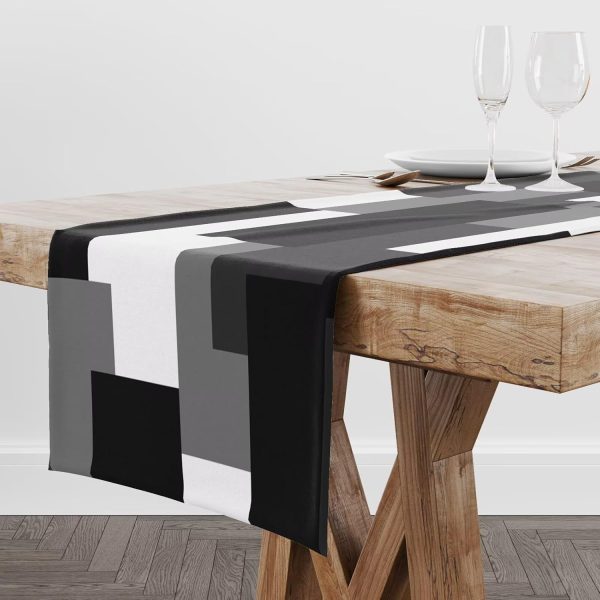 Turquoise Table Runner Black White Grey Modern Abstract Geometric Kitchen Dinner Runner