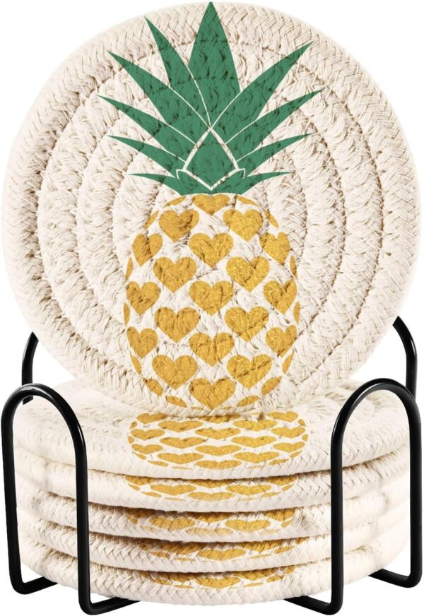 Golden Tropical Gold Drink Coasters Set of 6 with Holder - Absorbent