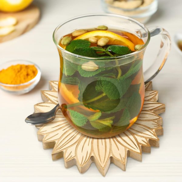 2 Pcs Sunflower Wooden Trivets for Hot Dishes Non Slip Heat Resistant