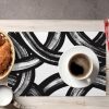 and White Curve Patterned Linen Placemats Set of 4 Washable Non-Slip Heat-Resistant