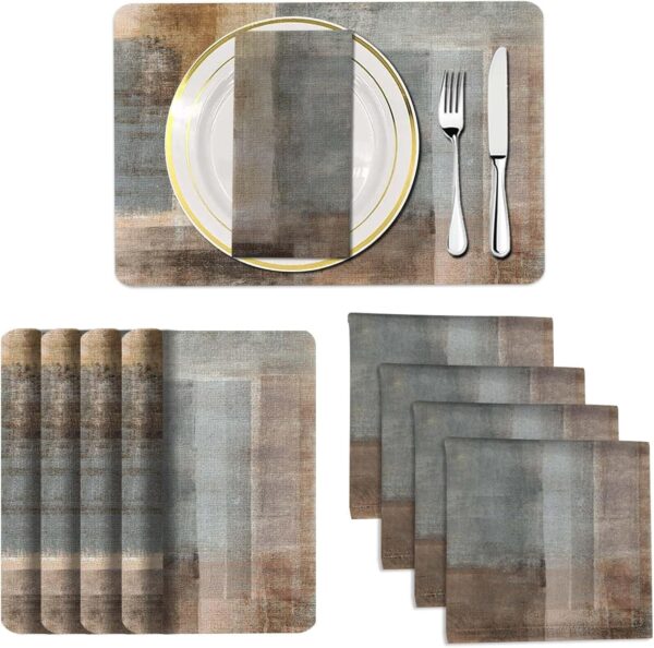 4 Each Blue Marble Placemats and Cloth Napkins Set of 8, Modern