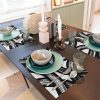 and White Curve Patterned Linen Placemats Set of 4 Washable Non-Slip Heat-Resistant