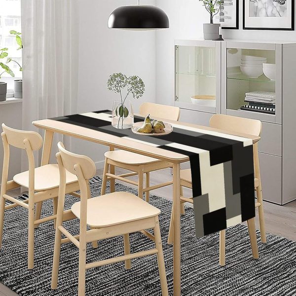 Turquoise Table Runner White Grey Modern Geometric Kitchen Dinner Runner for Indoor