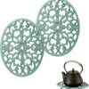 Pack Cast Iron Trivets, Green Oval Trivet 9.6"x7.3", Heat Resistant Metal Trivets